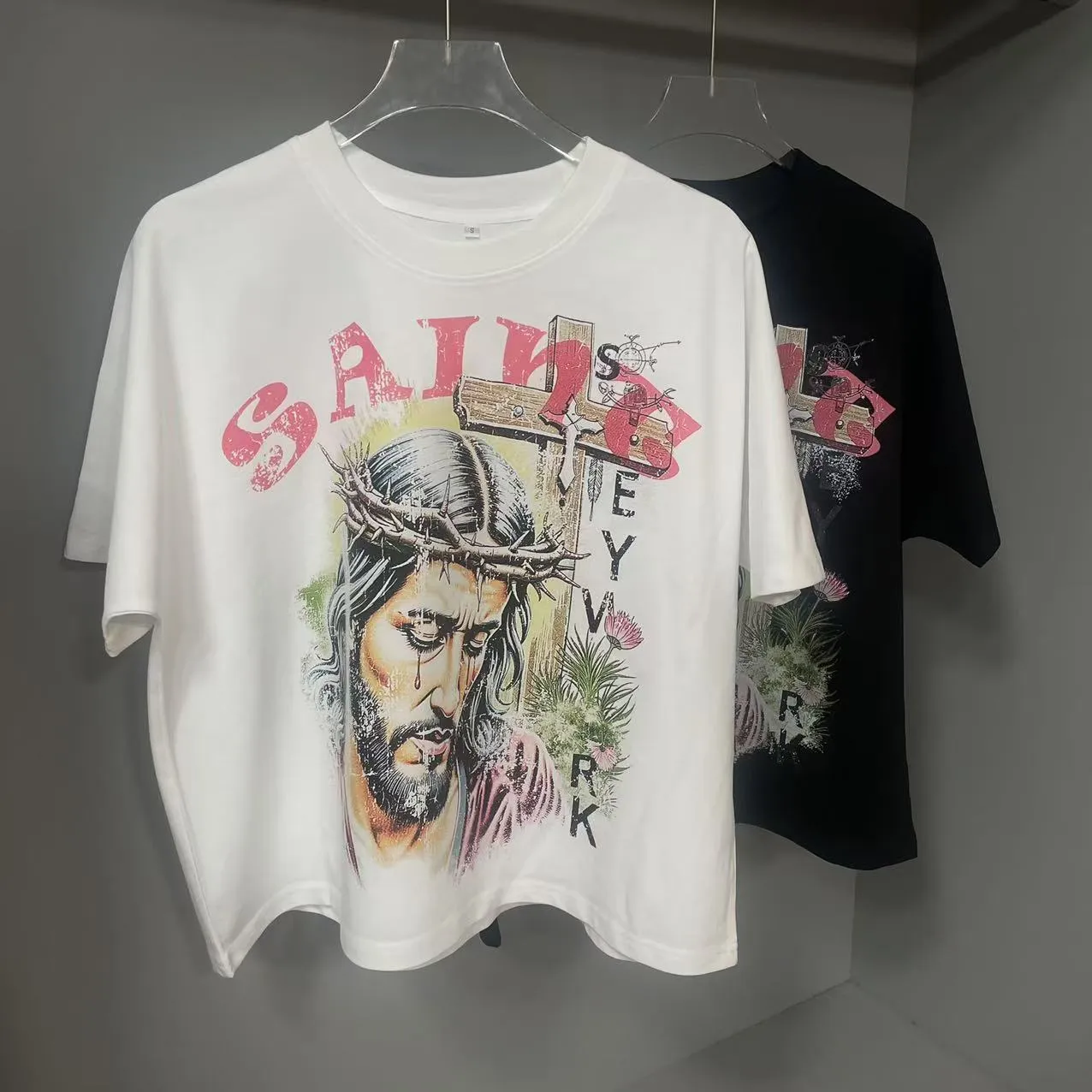 B92 Saint bat sleeve printed short sleeve P110 S-XL 230G combed cotton